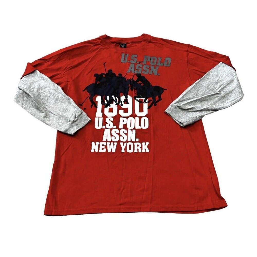Y2K US Polo Assn Mens Xs Or Boys 18 L/s Shirt Hiphop Skater Red Grunge